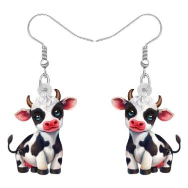 Imagem de DUOWEI Brincos de acrílico fofos com estampa de vaca para mulheres amantes de animais de fazenda, hipoalergênicos, desenhos animados, gado leiteiro, presentes de fazendeiro, joias, Medium, Acrílico