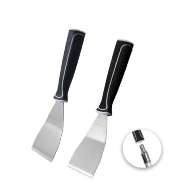 Imagem de ROLLINGDOG Raspador de mastro de 7,6 cm de 2 peças - lâmina dobrada de aço inoxidável com alça de borracha antiderrapante, ferramenta raspadora de remoção de tinta resistente