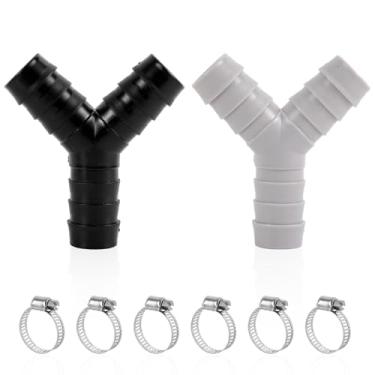 Imagem de 2 Redutor em Y para Mangueira Máquina Lavar Roupa, Plástico Conector Divisor com 6 Abraçadeiras Mangueira Adaptador Três Vias para Máquina Lavar Louça Lavandaria