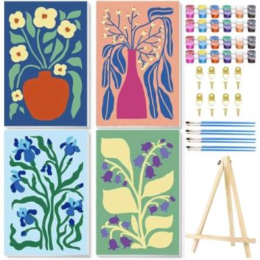Imagem de Pacote com 4 tintas por números para adultos, kit de pintura de flores por números para adultos iniciantes, kits fáceis de pintar por números para presentes, decoração de casa 20 x 30 cm