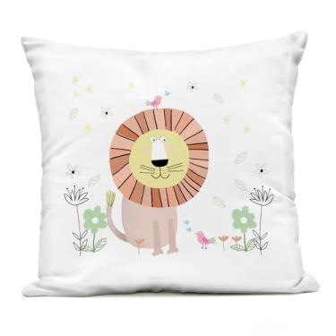 Imagem de Stupell Industries Travesseiro floral com ilustração de leão bebê estampado ao ar livre, 45 x 18 x 45, laranja