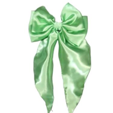 Imagem de Laço da Virgínia- Presilha de Cabelo com Bico de Pato, Acessório Feminino em Cetim 14cm x 24cm.(Verde Bebê)