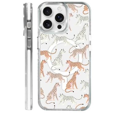 Imagem de casesok Capa para iPhone 13 Pro compatível com Magsafe, design estético claro bonito para meninas e mulheres, capa rígida protetora antiqueda para iPhone 13 Pro-Cheetah Parade