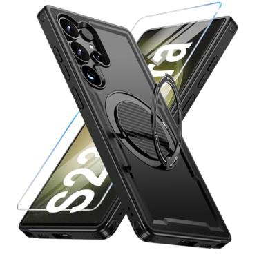 Imagem de Capa para Samsung Galaxy S23 Ultra/S22 Ultra compatível com Mag-Safe, suporte de anel giratório 360, capa com suporte magnético, capa de telefone à prova de choque de grau militar, com protetor de