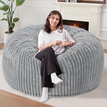 Imagem de Homguava Cadeira de pufe de 1,5 m, saco de feijão grande de 1,8 m, cadeiras gigantes para adultos com enchimento de espuma de memória, confortáveis e grandes, pufes macios com capa de pelúcia com fio