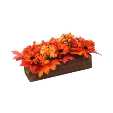 Imagem de Esquirla Centro de mesa com flores artificiais de outono, girassóis de fazenda, folhas de bordo em vasos para lareira, mesa, sala de estar, decoração de outono