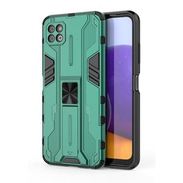 Imagem de SORAKA Capa para Samsung Galaxy A22 5G com suporte Capa de proteção resistente para Samsung Galaxy A22 5G Capa com placa de metal para suporte magnético para carro Capa Silm Fit