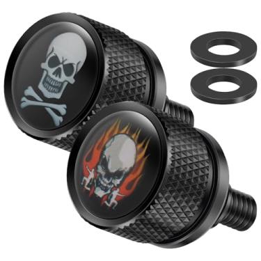 Imagem de WhSunVo Parafuso de assento de para-lama traseiro de aço inoxidável para motocicleta parafuso de assento traseiro à prova de ferrugem padrão de crânio parafuso de assento serrilhado fácil instalação