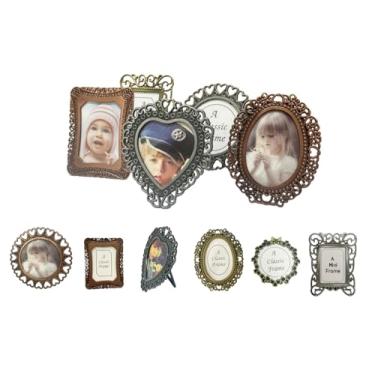 Imagem de Pofectsty 6 porta-retratos vintage de 2,5 cm x 3,8 cm, tamanho irregular, cores sortidas, pequenas molduras de metal DIY (cores aleatórias, formas aleatórias)