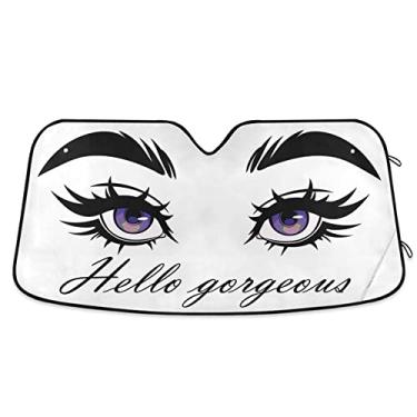 Imagem de Oarencol Hello Gorgeous Cute Women Purple Eyes Car Windshield Sun Shade Maquiagem dobrável UV Ray Sun Visor Protetor solar para manter seu veículo fresco (139.7 cm x 70.1 cm)
