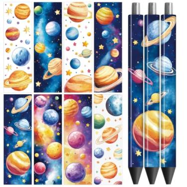 Imagem de Peacoblue Adesivo de transferência UV DTF para caneta planetas cósmicos - 48 peças à prova d'água impressão HD UV DTF caneta decalques adesivos para caneta lápis personalizada faça você mesmo