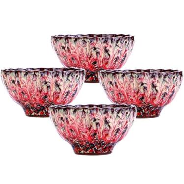 Imagem de Xícara de chá Tenmokus de esmalte rosa, xícara de chá Jianzhan de cerâmica, 113 g, conjunto de 4 xícaras de chá pequenas feitas à mão, conjunto de chá, caixa de presente