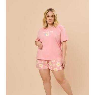 Imagem de Pijama Feminino Plus Size Curto Estampado Evanilda Rosa, Plus G1, Rosa