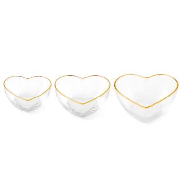 Imagem de 3 Bowl vidro coração petisco servir pote decoração molheira centro de mesa porta joias travessa Sobremesa Prato