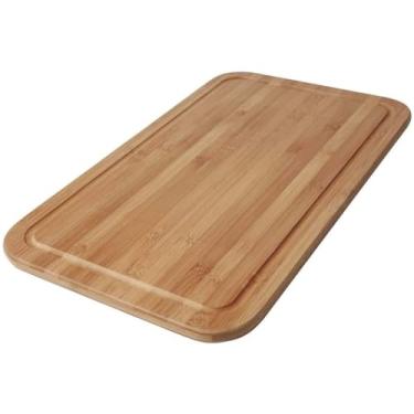 Imagem de Tábua de cortar para churrasco em bambu com 50 x 30 cm e ranhura para escorrer, tábua para cortar carne natural e durável