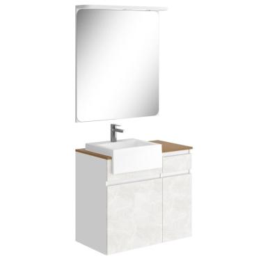Imagem de Conjunto Banheiro Gabinete Com Cuba e Espelheira Moira B06 Branco Cristal Noce Amêndoa - Lyam Decor