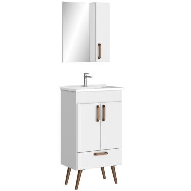 Imagem de Conjunto Banheiro Gabinete Com Pés 50cm Lavatório e Armário Allegra B06 Branco - Lyam Decor
