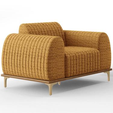 Imagem de Poltrona Decorativa Base De Madeira Castanho e Pés Metalizado D`Ouro Molino D02 Prime Bouclê Mostrada PB-03 - Lyam Decor