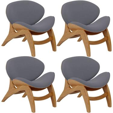 Imagem de Kit 4 Poltronas Decorativa Orgânica Sala Living Kadosh L02 Suede Cinza - Lyam Decor