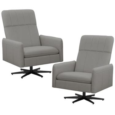 Imagem de Kit 2 Poltronas Decorativa Giratória Retrátil Reclinável Lutor L06 Couro Cinza Claro - Lyam Decor
