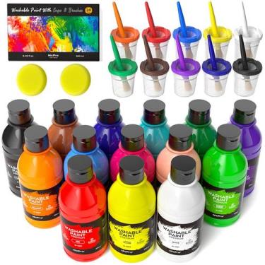 Imagem de Conjunto de tintas Nicpro 14 cores, 250 ml, lavável com pincéis e copo