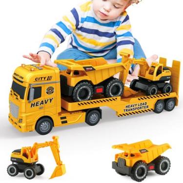 Imagem de Caminhão Toy Flatbed Yiwsnust Large com escavadeira e caminhão bascula
