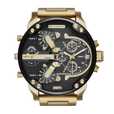 Imagem de Diesel Relógio masculino Mr. Daddy 2.0 com mostrador cronógrafo grande e pulseira de aço inoxidável, silicone ou couro, Dourado, 5.7 cm, Cronógrafo