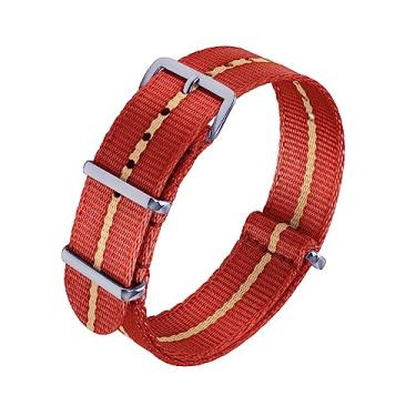 Imagem de JWNSPA Pulseira de relógio de reposição de nylon balístico – 20 mm 22 mm Uma peça pulseira de relógio com fivela polida para homens e mulheres (20 mm, linha cáqui vermelho-profundo)