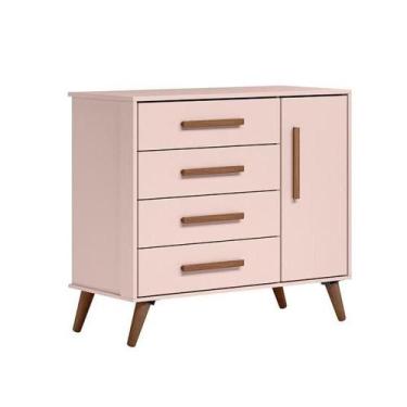 Imagem de Comoda Infantil Sapateira 1 Porta 4 Gavetas Retro Rosa - Qmovi