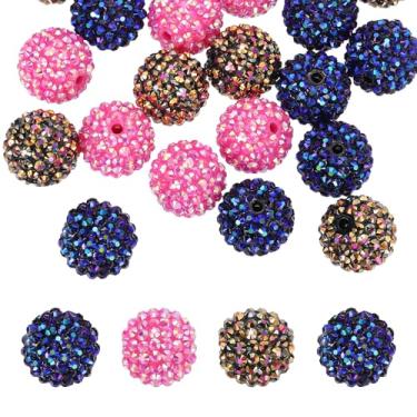 Imagem de PATIKIL Contas de strass de resina de 20 mm para caneta com contas, pacote com 30 bolas de discoteca brilhantes em pedaços redondos de chiclete para chaveiro com contas, preto brilhante/rosa vermelho