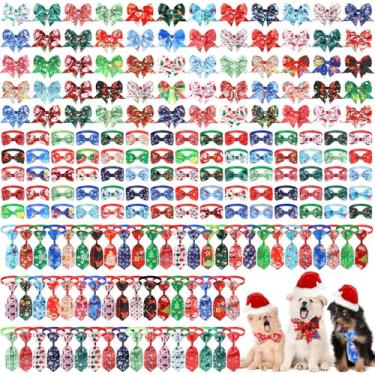 Imagem de Reginary Conjunto de 200 coleiras de Natal para cães, inclui 80 gravatas borboletas, 60 gravatas para cães, 60 coleiras ajustáveis, padrão de floco de neve, para gatos, animais de estimação