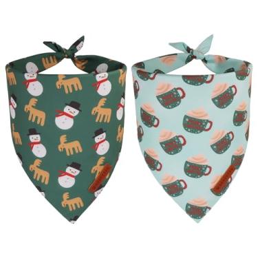 Imagem de ADOGGYGO Bandana verde para cães de Natal, caneca de rena de boneco de neve, cachecol de cachorro, ajuste ajustável, bandanas de Feliz Natal para cães pequenos (pequeno)