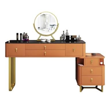 Imagem de Escrivaninha de penteadeira Toucador moderno, toucador de maquilhagem com espelho e gavetas espaçosas, armário, banco(Orange,Pequeno)