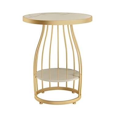 Imagem de Mesa de centro de design simples, mesa de centro nórdica criativa de mármore para sala de estar, sofá, mesa de cabeceira, moderna e minimalista, mesa de centro de ferro forjado, mesa lateral