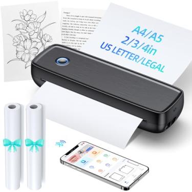 Imagem de Impressora térmica portátil sem fio para viagens - Impressora térmica sem tinta de alta resolução 504 DPI, bateria de 4200 mAh, compatível com Bluetooth e USB (A4, A5, 2/3/10.2 cm, letra, legal