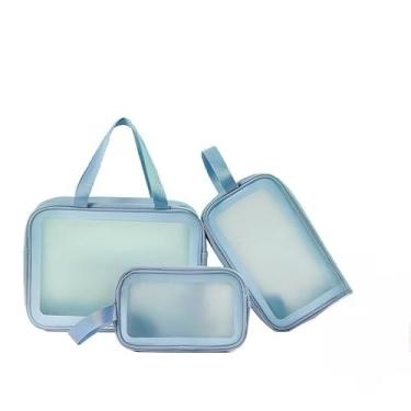 Imagem de Necessaire Bolsa Portátil Transparente Para Viagem Cosméticos Produtos De Higiene Pessoal (Azul)