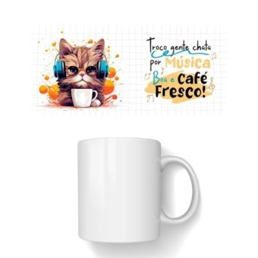 Imagem de Caneca Frases Divertidas e Engraçadas, Cerâmica Branca, 325ml (Troco gente chata por música Boa e café fresco)