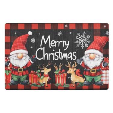 Imagem de ALAZA Tapete de Natal Gnomo L para entrada externa, tapete para porta da frente, pátio, antiderrapante, impermeável, absorvente, perfil baixo 50 x 81 cm