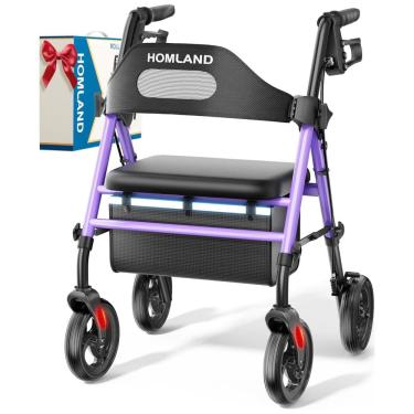 Imagem de Andador Rollator Dobrável com Assento para Idosos, Rodas Grandes de 20cm, Suporta até 159kg, Assento e Alças Ajustáveis
