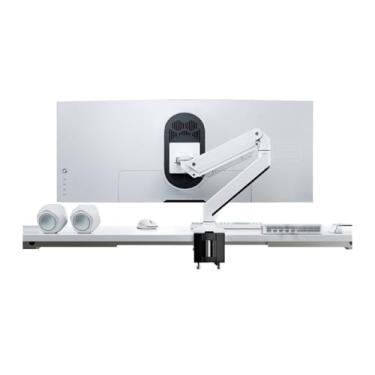 Imagem de Suporte para monitor de monitor único resistente com portas USB 3.0, braço de suporte de mesa pneumático de alumínio para monitores Ultrawide de até 124.5 cm e 18.0 kg Suporte de mesa