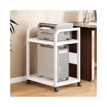 Imagem de Suporte de impressão rack de armazenamento de impressora multicamadas prateleira de escritório móvel armário de armazenamento de computador suporte de quadro principal decoração de mesa (branco)