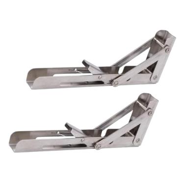 Imagem de IEUDNS 2 peças de suportes dobráveis ​​para mesa, ferragens de dobradiça triangulares resistentes, suporte de ângulo dobrável, faça você mesmo para cozinha, 8 Inch