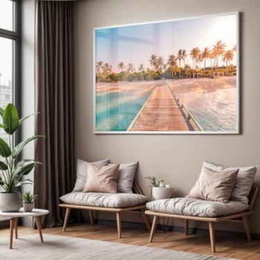 Imagem de Quadro com Moldura e Acrilico Cristal Vidro Sala Quarto Paisagem Praia Pier Decorativo Horizontal Grande Hall
