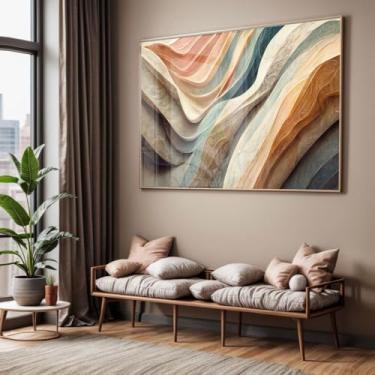Imagem de Quadro com Moldura e Acrilico Cristal Vidro Sala Quarto Abstrato Moderno Decorativo Horizontal Grande Hall