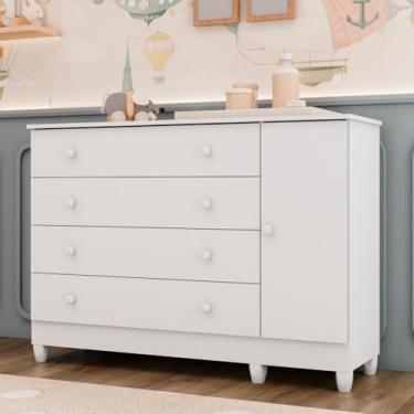 Imagem de Cômoda Infantil 4 Gavetas com Fraldário Taís Branco Brilho Carolina Baby