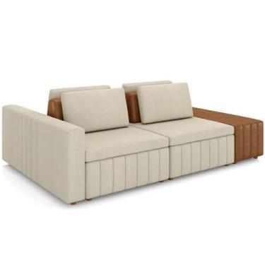 Imagem de Sofá Ilha Com Puff Para Sala Living 265cm Amber M03 Linho Cru material