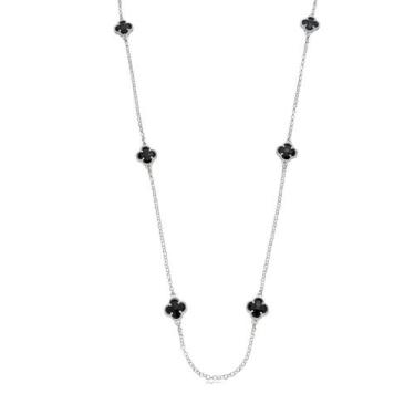 Imagem de Colar Prata 925 Legítima Trevo Preto Correntinha Feminina Delicada Lux