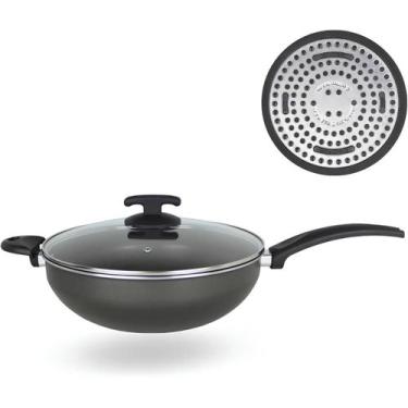 Imagem de Panela Para Fogão de Indução Frigideira Wok 4,5l Antiaderente Tampa de