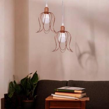Imagem de Conjunto Com 02 Lustre Pendente Base Dupla Tulipa Aramado Luminária Mo