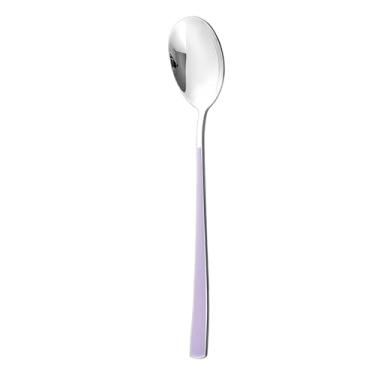 Imagem de Colher de aço inoxidável de cabo longo roxo elegante, concha de sopa durável, utensílios de mesa domésticos fáceis de limpar, cozinha elegante e essencial para jantar